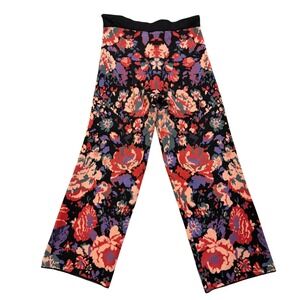 ZARA Women Floral Jacquard Knit Wide Leg Pants Size M